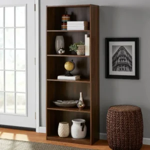 5-Shelf Bookcase with Adjustable Shelves, Canyon Walnut Open Storage Book Shelves