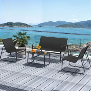 4 Pieces Outdoor Furniture Set Patio Textilene Steel with Loveseat Tea Table