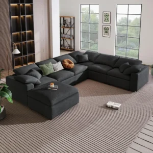 Oversized Cloud Sofa Couch Set, Modern Convertible  Large 7 Seater Chenille Corner Sofa with Ottoman