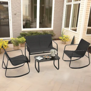 4 Pieces Patio Furniture Set Outdoor Conversation Textilene Fabric Chairs + Table