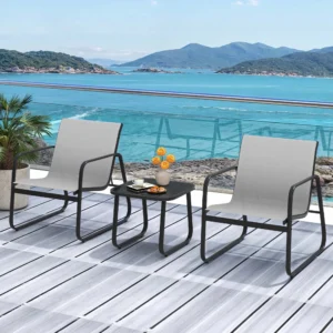 3PCS Patio Outdoor Furniture Set Textilene w/ Table & Bistro Chairs