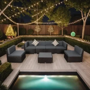 Outdoor Patio Furniture Set 7-Piece PE Rattan Wicker Sofa Sectional with Tea Table and Cushions