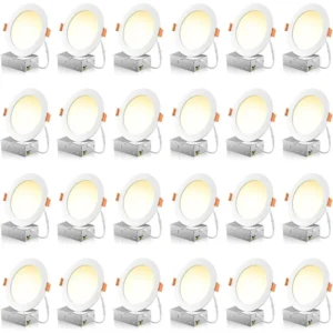 24 Pack 6 Inch 5CCT Ultra-Thin LED Recessed Ceiling Light with Junction Box, 1050LM Brightness, Dimmable Canless